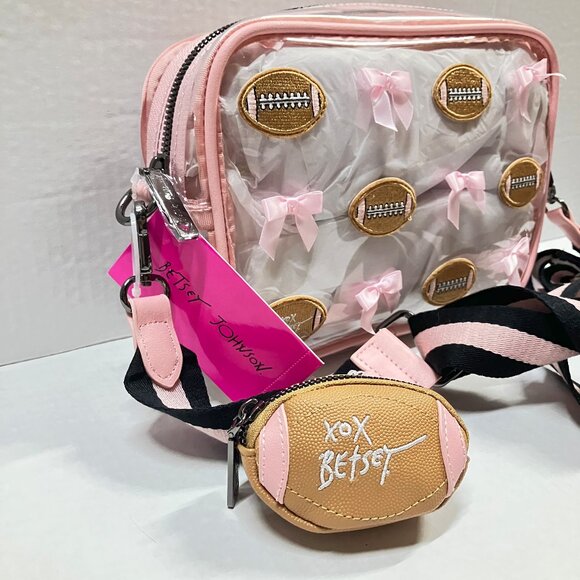 Betsey Johnson XOCHEER Kitsch Football Clear Stadium Bag Web Strap & Coinpurse - Picture 4 of 4